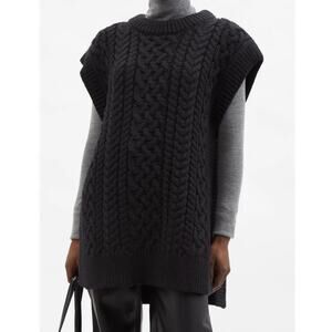I LOVE MR MITTENS Chunky Cable Knit Sleeveless Long Sweater Poncho, Black